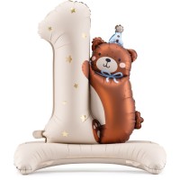 Ballon Aluminium H�lium G�ant Chiffre 1 avec Ourson � 100 cm