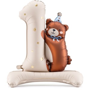 Ballon Aluminium H�lium G�ant Chiffre 1 avec Ourson � 100 cm