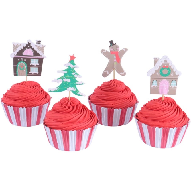 Kit 24 Caissettes et Déco Cupcakes - Village de Noël 
