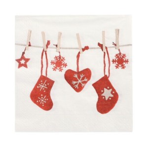 20 Serviettes Chaussettes - Rouge/Blanc