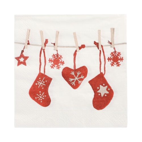 20 Serviettes Chaussettes - Rouge / Blanc