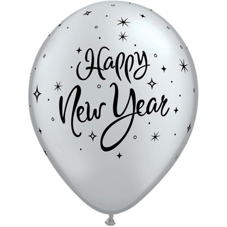 Lot de 25 Ballons Happy New Year Noirs et Argentés 