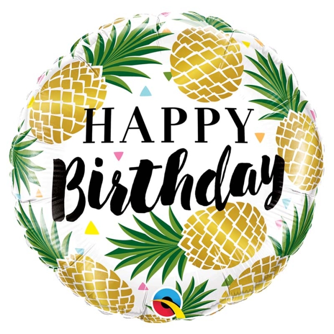 Ballon  Plat Ananas Happy Birthday 