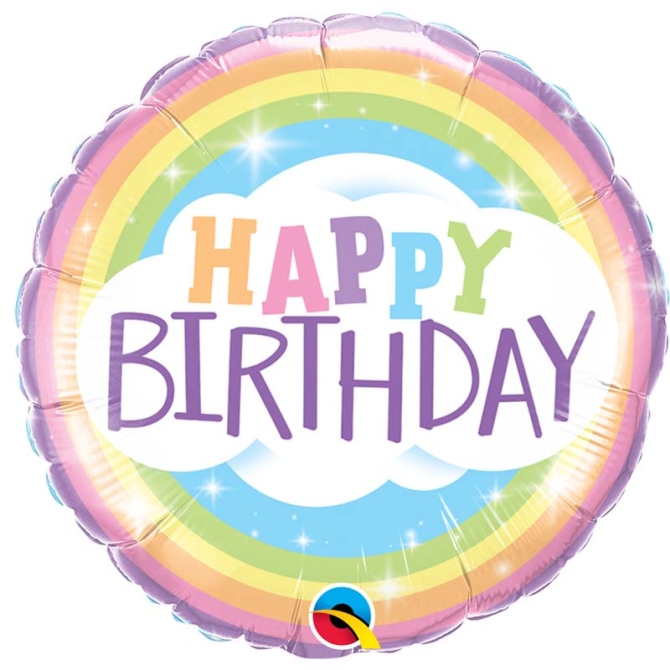 Ballon  Plat Happy Birthday Rainbow pastel 