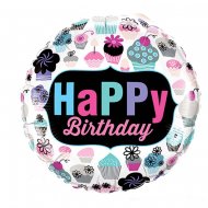 Ballon Gonflé à l'Hélium Happy Birthday Cupcakes