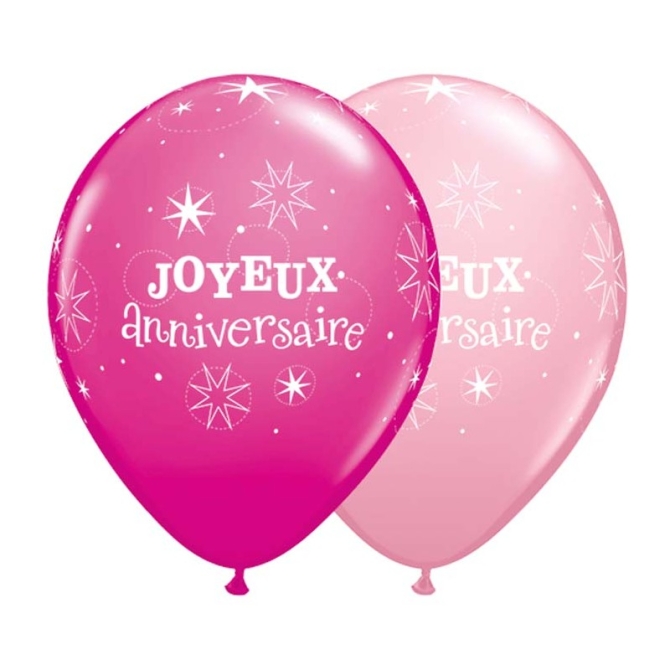 50 Ballons Joyeux Anniversaire Rose / Fuchsia 
