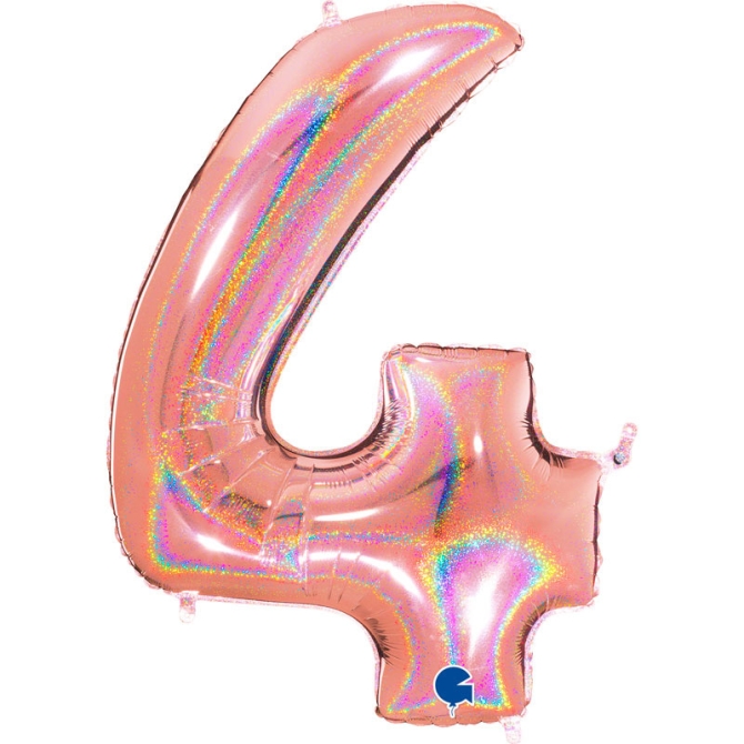 Ballon Géant Chiffre 4 Holographique Rose Gold (102 cm) 