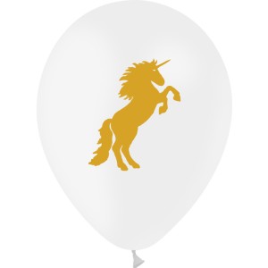 10 Ballons Blanc Licorne Or 30 cm