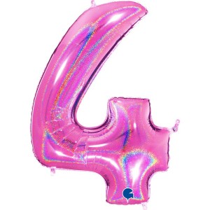 Ballon Gant Chiffre 4 Holographique Fuchsia (102 cm)