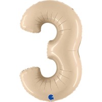 Ballon Gant Chiffre 3 Satin Cream (102 cm)