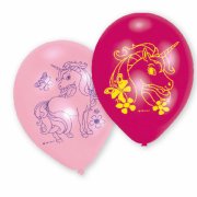 6 Ballons Licorne Rose/Fuchsia/Bleu