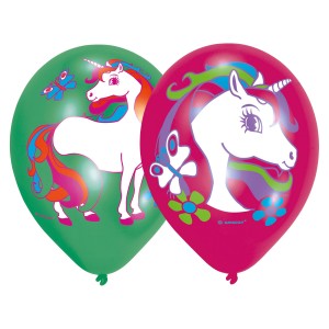 6 Ballons Licorne Rose/Vert