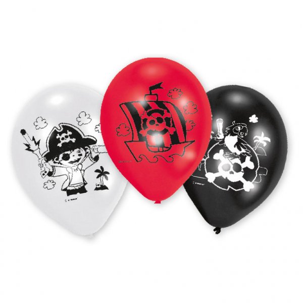 6 Ballons Petit Pirate Rouge / Blanc / Noir 