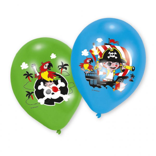 6 Ballons Petit Pirate Vert / Bleu 