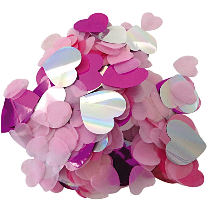 Confettis Mix Coeurs - Rose / Fuschia / Iridescent 
