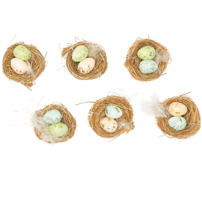 6 Nids de Pâques (Ø 6 cm) - Oeufs Pastel 