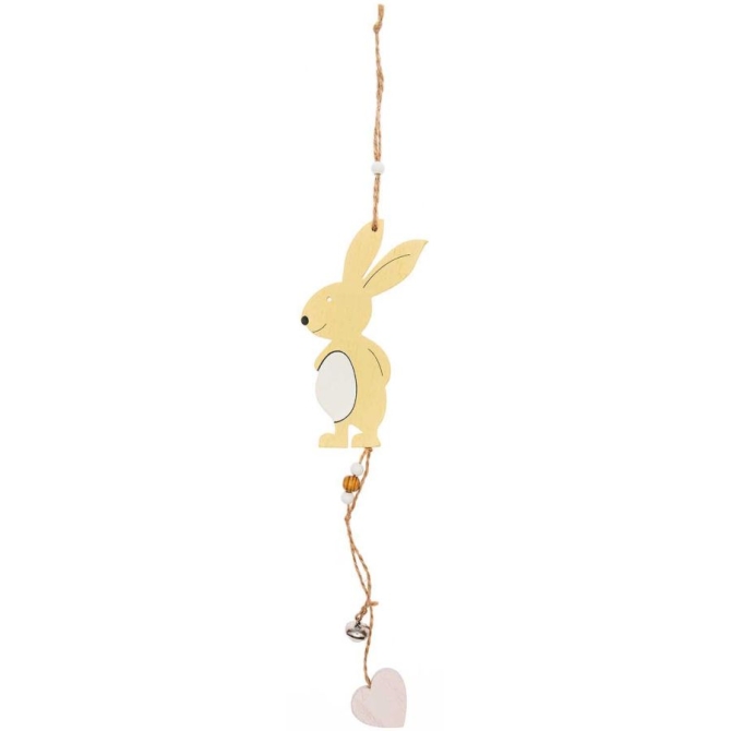 1 Lapin Cloche  Suspendre (38, 5 cm) - Bois Jaune 