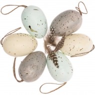 6 Œufs de Pâques à Suspendre (6 cm) - Pastel/Or Plume