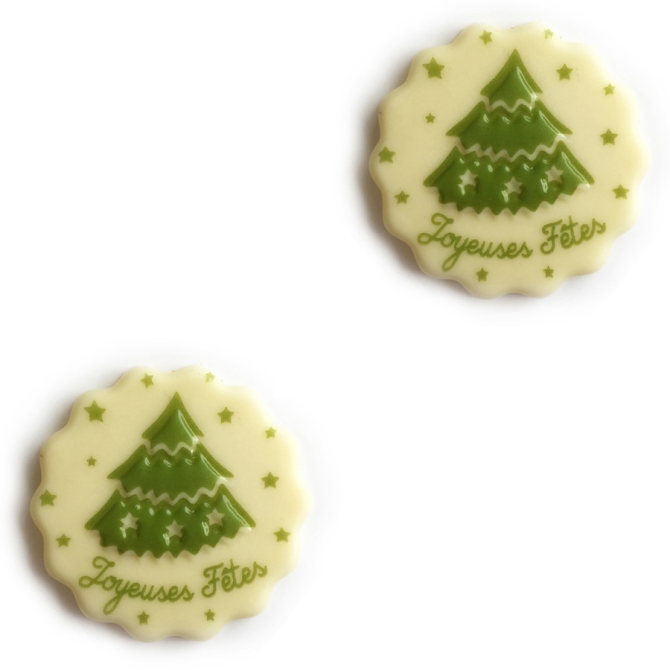 2 Minis Disques Sapin Vert Joyeuses Ftes Relief - Chocolat Blanc 
