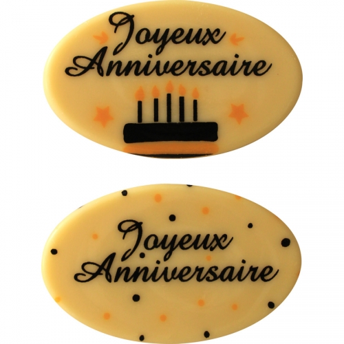2 Plaquettes Ovales Joyeux Anniversaire Chocolat Blanc Pour L Anniversaire De Votre Enfant Annikids