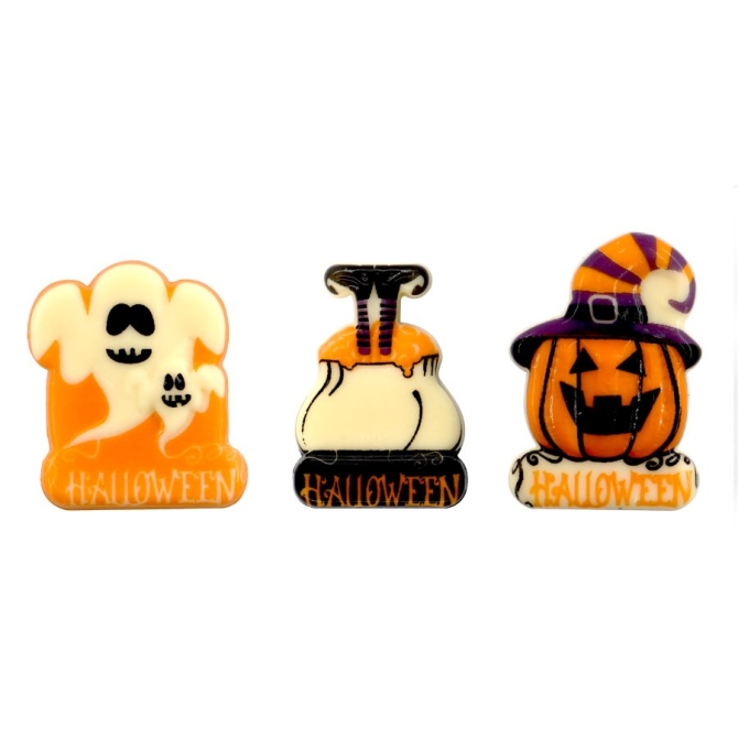 3 Dcors Halloween - Citrouille,  Chaudron,  Fantme - Chocolat Blanc 