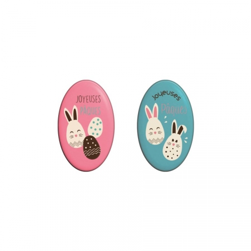 2 Plaquettes Ovales Lapin Joyeuses Pques  - Chocolat Blanc 