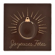 2 Embouts de Bûche Carré Joyeuses Fêtes Boule Noël Eclat (8 cm)- Chocolat Noir