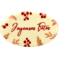 2 Plaquettes Ovales Joyeuses Fêtes Baies (5,5 cm) - Chocolat Blanc