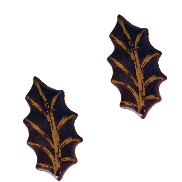 2 Feuilles de Houx Cuivre (5 cm) - Chocolat Noir 