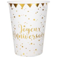 10 Gobelets Joyeux Anniversaire Lam Or