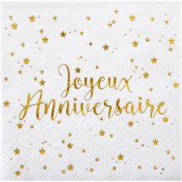 20 Petites Serviettes Joyeux Anniversaire Lam Or