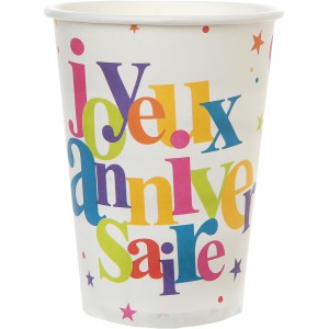 10 Gobelets Joyeux Anniversaire Multicolore