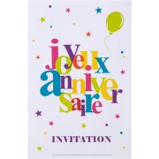 6 Cartes d'Invitations Joyeux Anniversaire Multicolore