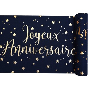 Chemin de Table Joyeux Anniversaire Bleu Nuit