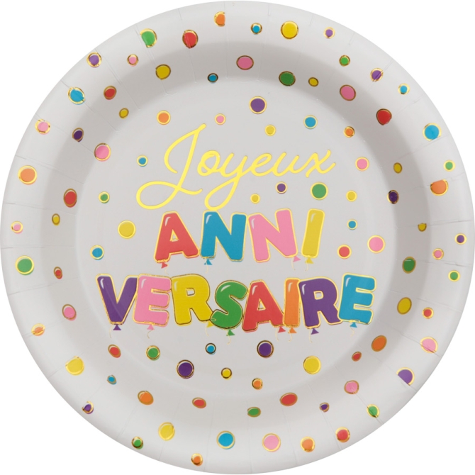 10 Assiettes Anniversaire Ballon Multicolores 