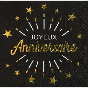 10 Serviettes Anniversaire Etincelant Or