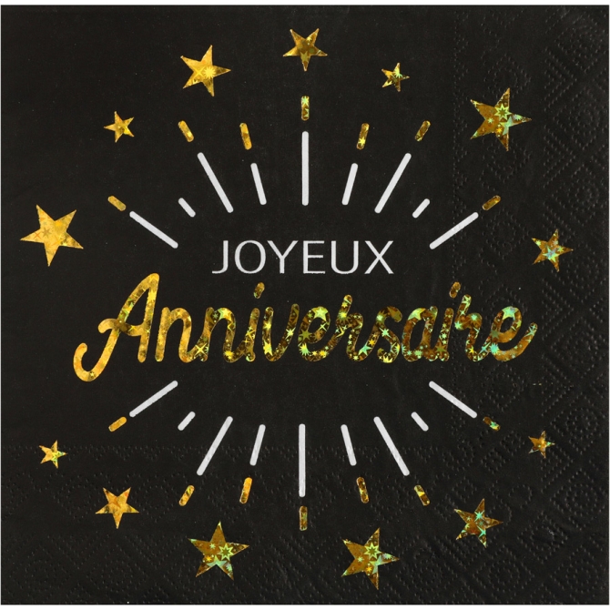 10 Serviettes Anniversaire Etincelant Or 