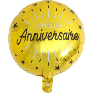 Ballon  Plat Anniversaire Etincelant Or