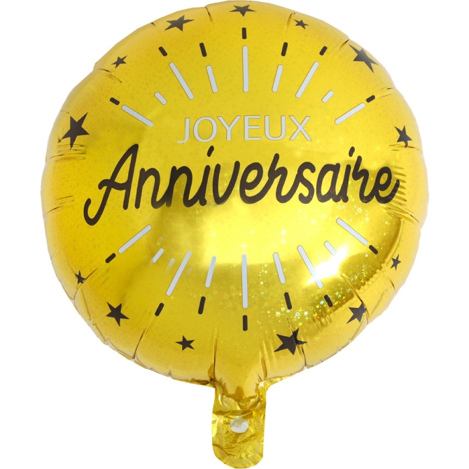 Ballon  Plat Anniversaire Etincelant Or 