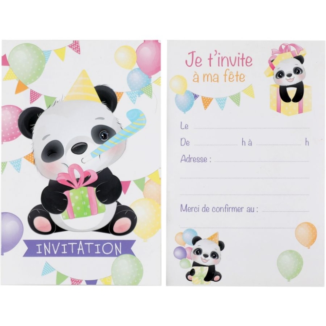 6 Invitations Baby Panda 