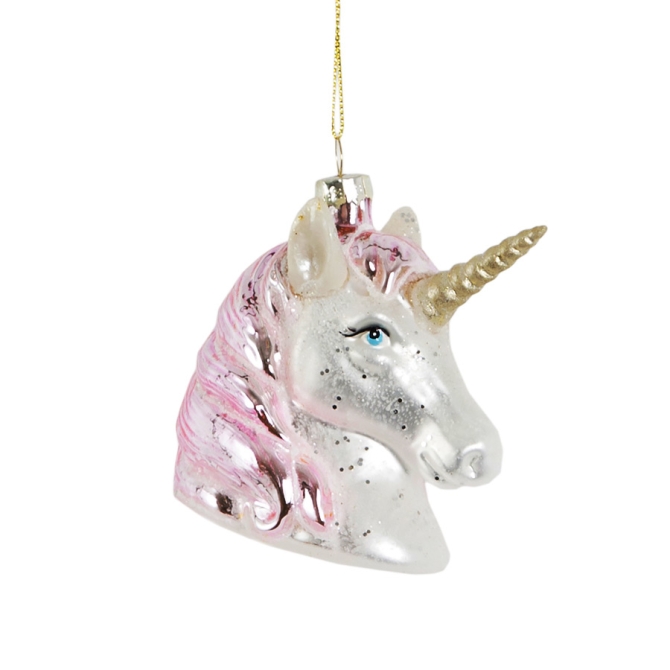 Suspension Tte de Licorne Rose (11 cm) - Verre 