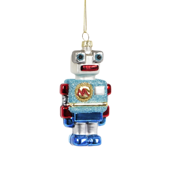 Suspension Robot Bleu / Argent (10 cm) - Verre 