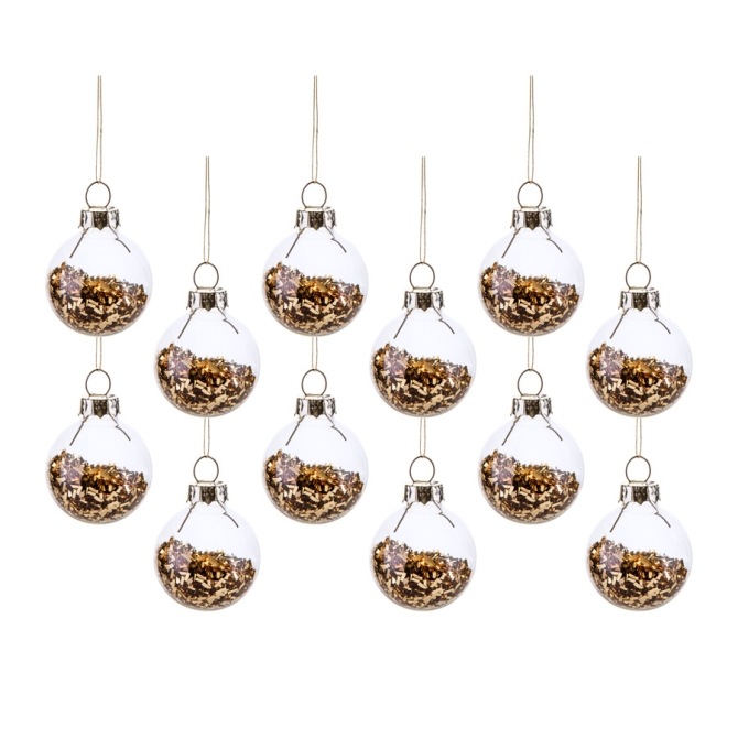 12 Mini Boule de Nol Dores ( 3 cm) - Verre 