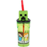 Gobelet en Plastique 360 ml avec Paille et Figurine 3D  Minecraft