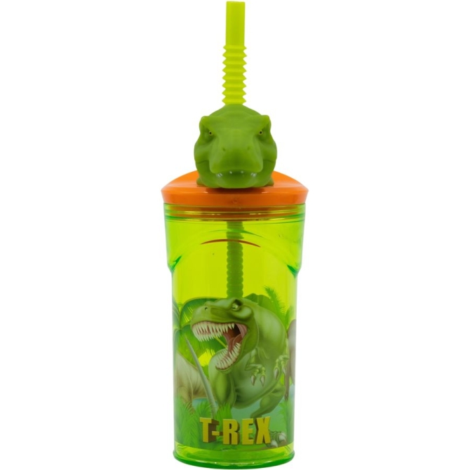 Gobelet en Plastique 360 ml avec Paille et Figurine 3D  Dino T-Rex 