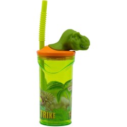 Gobelet en Plastique 360 ml avec Paille et Figurine 3D  Dino T-Rex. n1