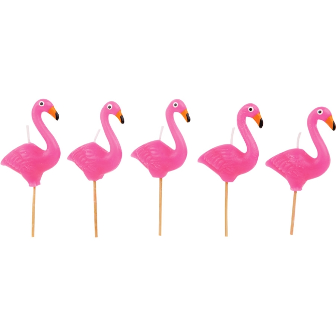 5 Bougies Flamant Rose sur pics 