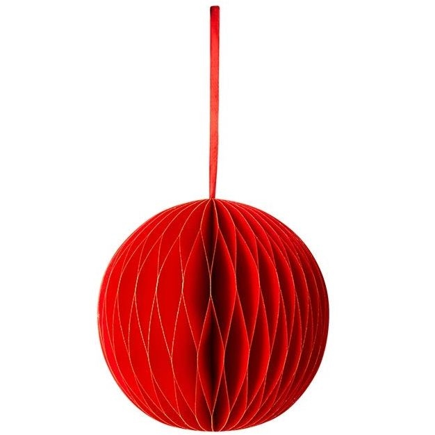 Boule Nid d Abeille Paillet Rouge - 15 cm 