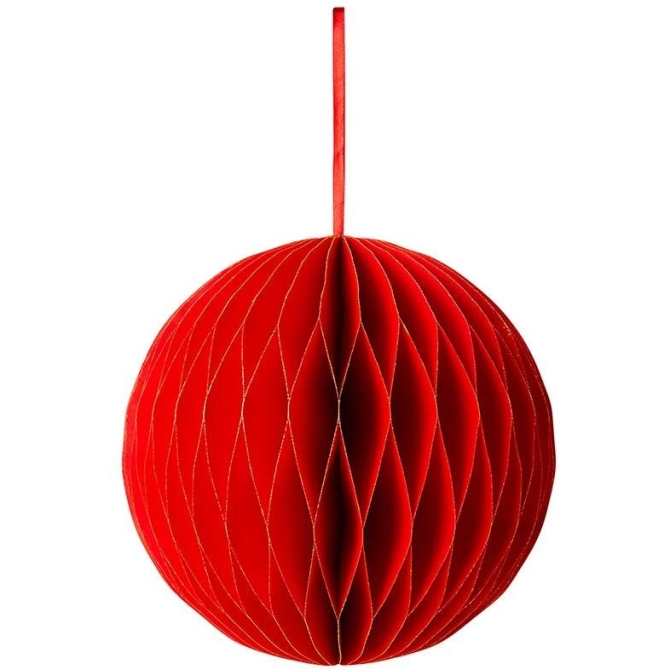 Boule Nid d Abeille Paillet Rouge - 23 cm 