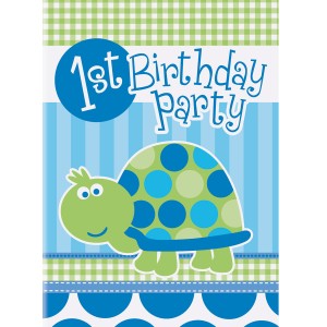 8 Invitations First Birthday Tortue Bleu